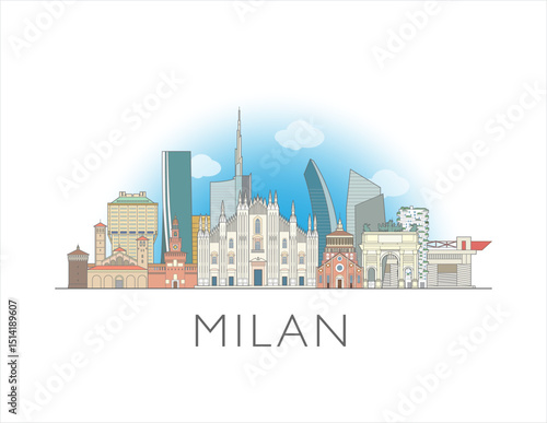 Milan, Italy cityscape illustration skyline drawing in colour