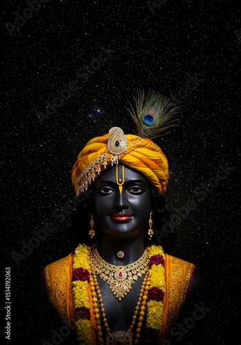 Realistic Image of Krishna Divine God Peacock Feather Crown Jewelry