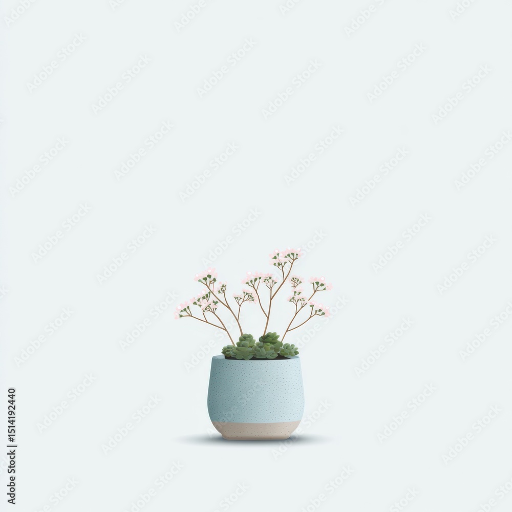 custom made wallpaper toronto digitalMinimalist vector of a succulent plant with small flowers in a simple pot on a white background