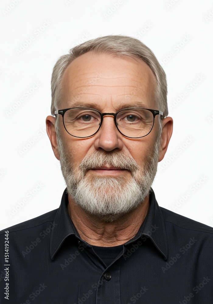 Realistic Image Close Portrait Senior Man with Beard and Glasses Realistic Image Close Portrait Senior Man with Beard and Glasses