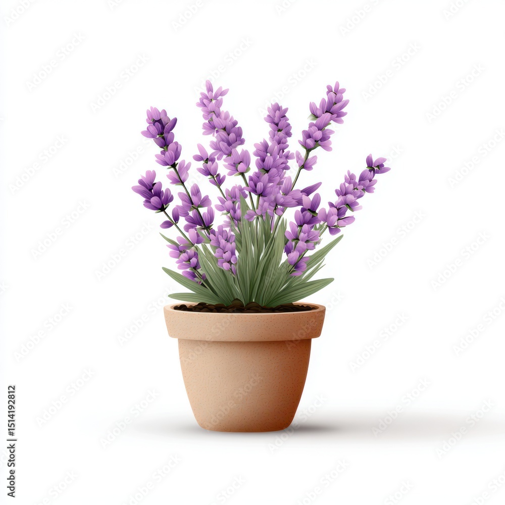 Obraz premium Vector illustration of a lavender flower in a simple modern pot on a plain white background