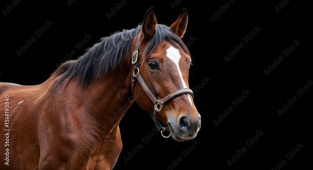 Obraz premium Realistic Photo of Brown Horse Head Detailed Close Up Isolated Black