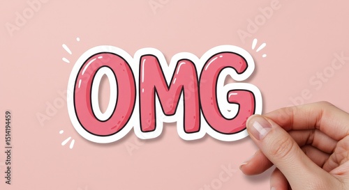 Pixel Art OMG Hand Sticker Holds Pink Background Aesthetic