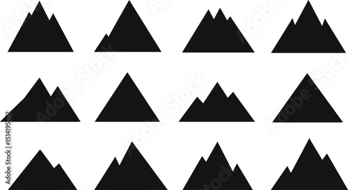 Free Download Set of mountain silhouette vector clip arts isolated on transparent background, perfect for nature designs, outdoor themes, travel branding, adventure art, and landscape graphics. - GFXLoad