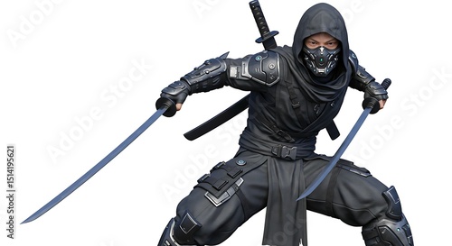 Ninja Character with Swords in Combat