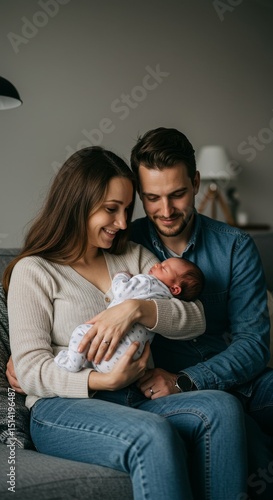 Realistic Photo Happy Family with Newborn Baby Full of Love