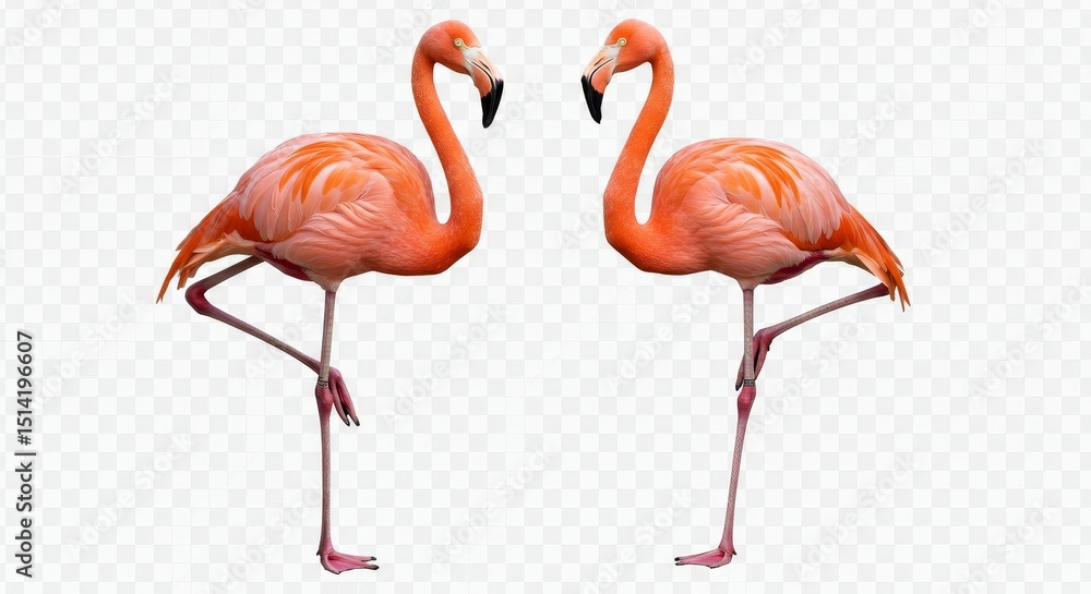 Obraz premium Pixelated Illustration of Two Pink Flamingos Birds Standing Isolated