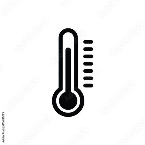 Black Thermometer Icon on Transparent Background Showing Rising Temperature