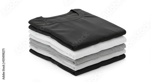 Stack of Folded T Shirts with Monochrome Colors Apparel Clothing