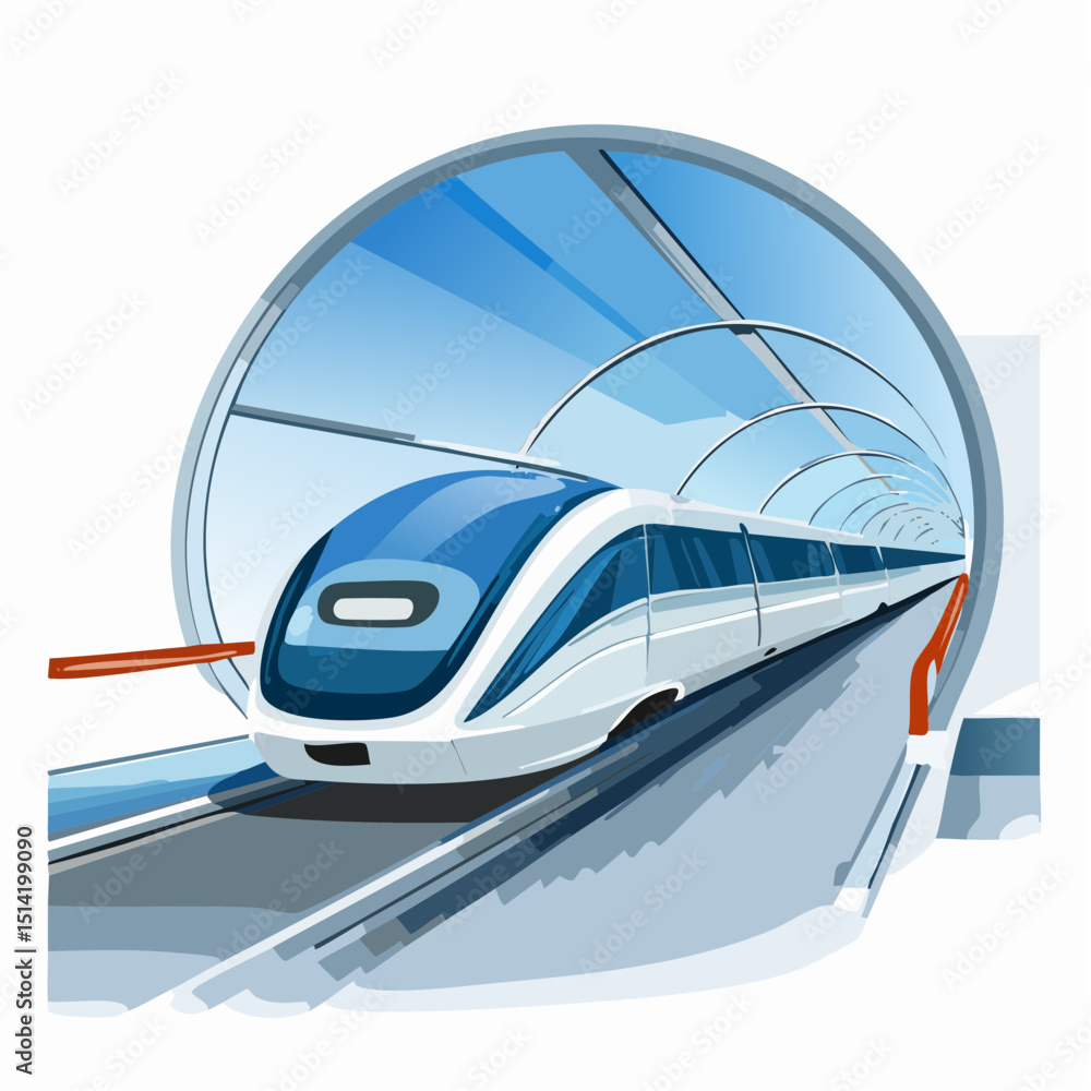 Hyperloop vehicle in tunnel, showing speed, tech design, and low-resistance shape. Hyperloop vehicle in tunnel, showing speed, tech design, and low-resistance shape.