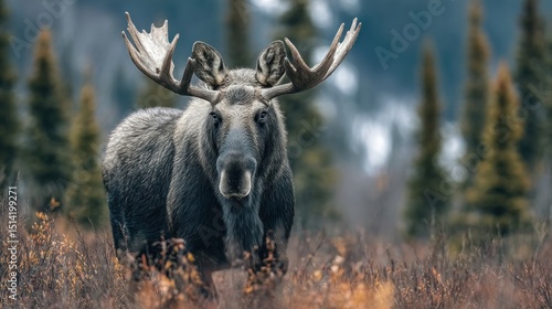 Majestic Moose Portrait: A Close-Up of an Alaskan Bull in its Natural Habitat