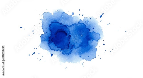 Watercolor Abstract Blue Stain Isolated On White Artistic Background