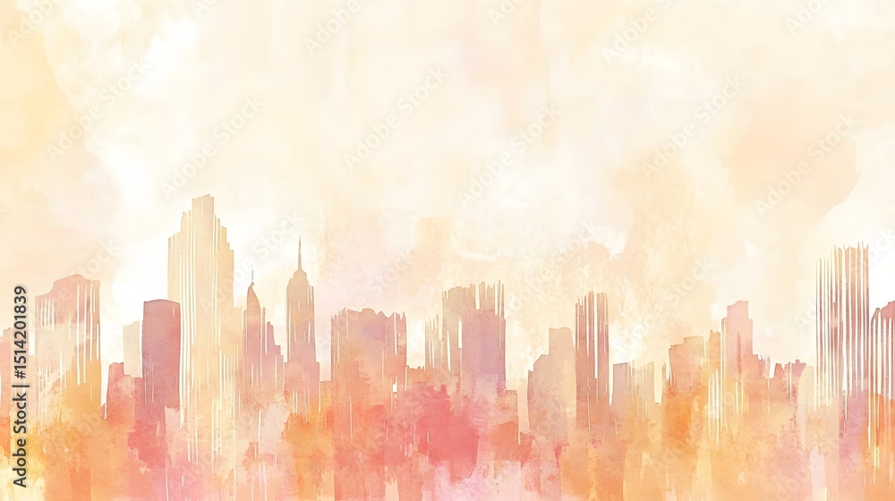 Fototapeta premium Delicate cityscape in pastel hues.