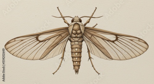 Vintage Illustration of Detailed Brown Winged Moth Insect Entomology