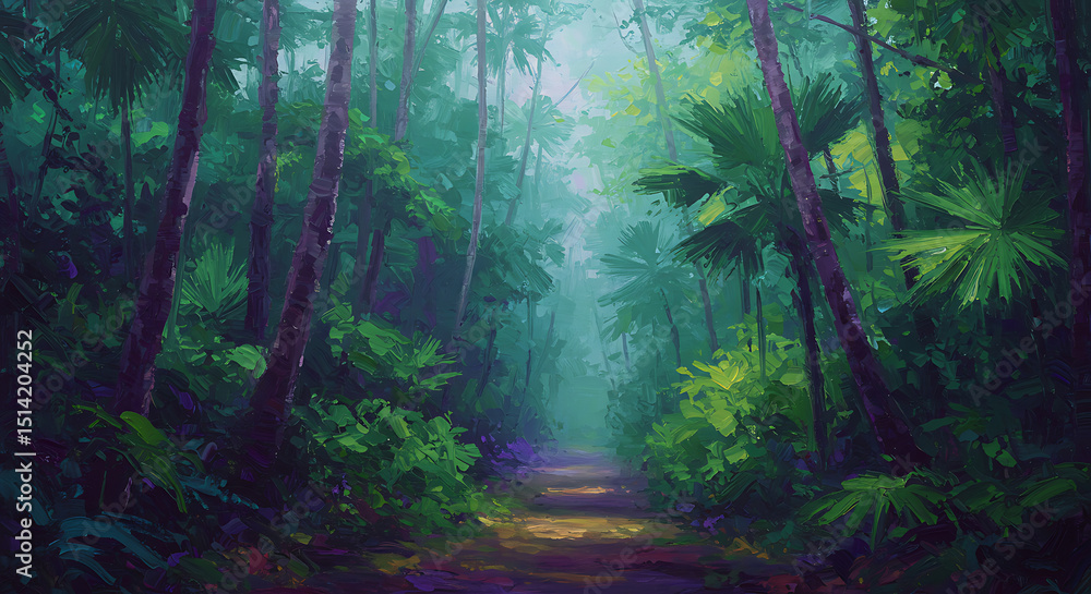 Obraz premium Tropical Forest Trail Atmospheric Digital Painting