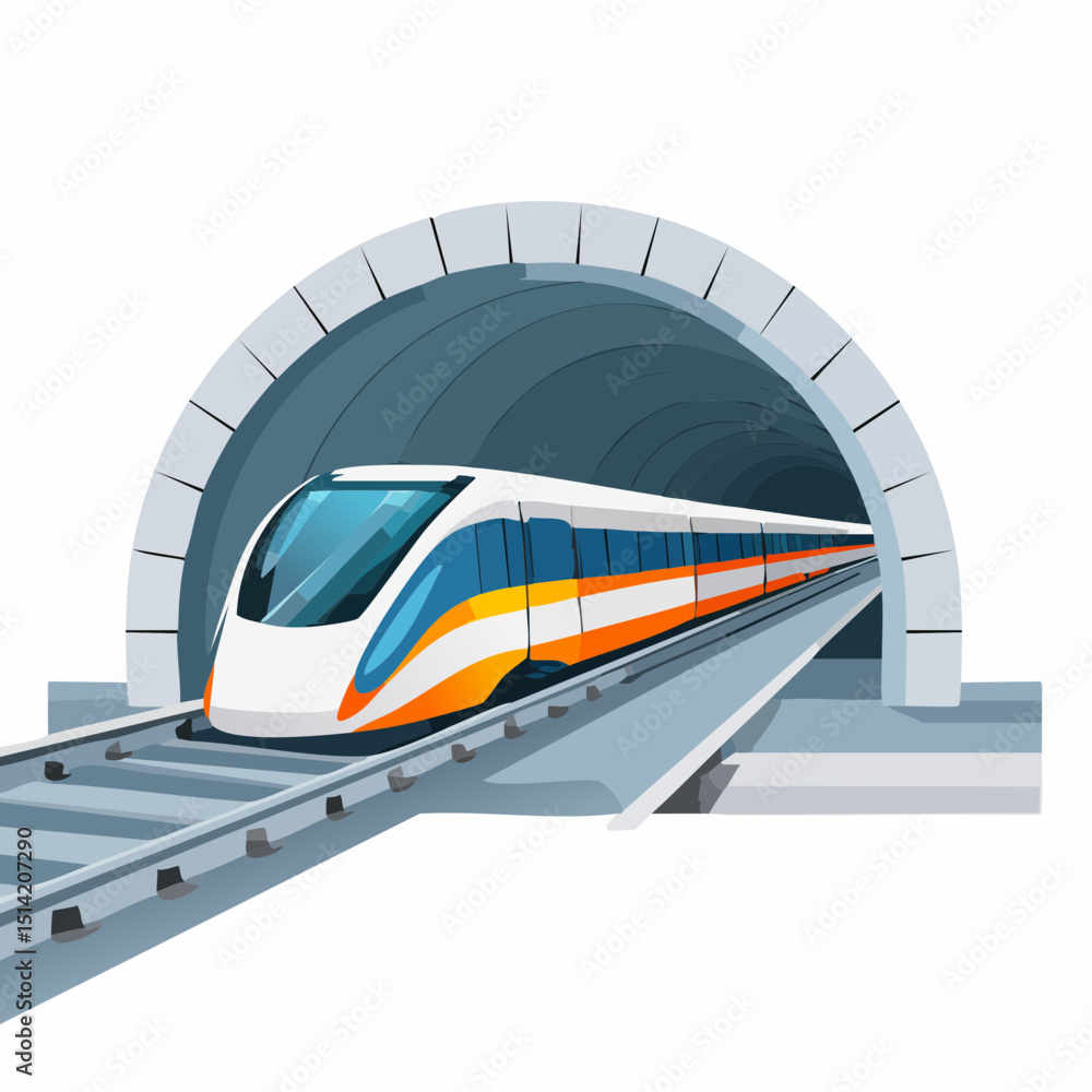 Fototapeta premium Maglev train moving through tunnel with magnetic track and streamlined look.