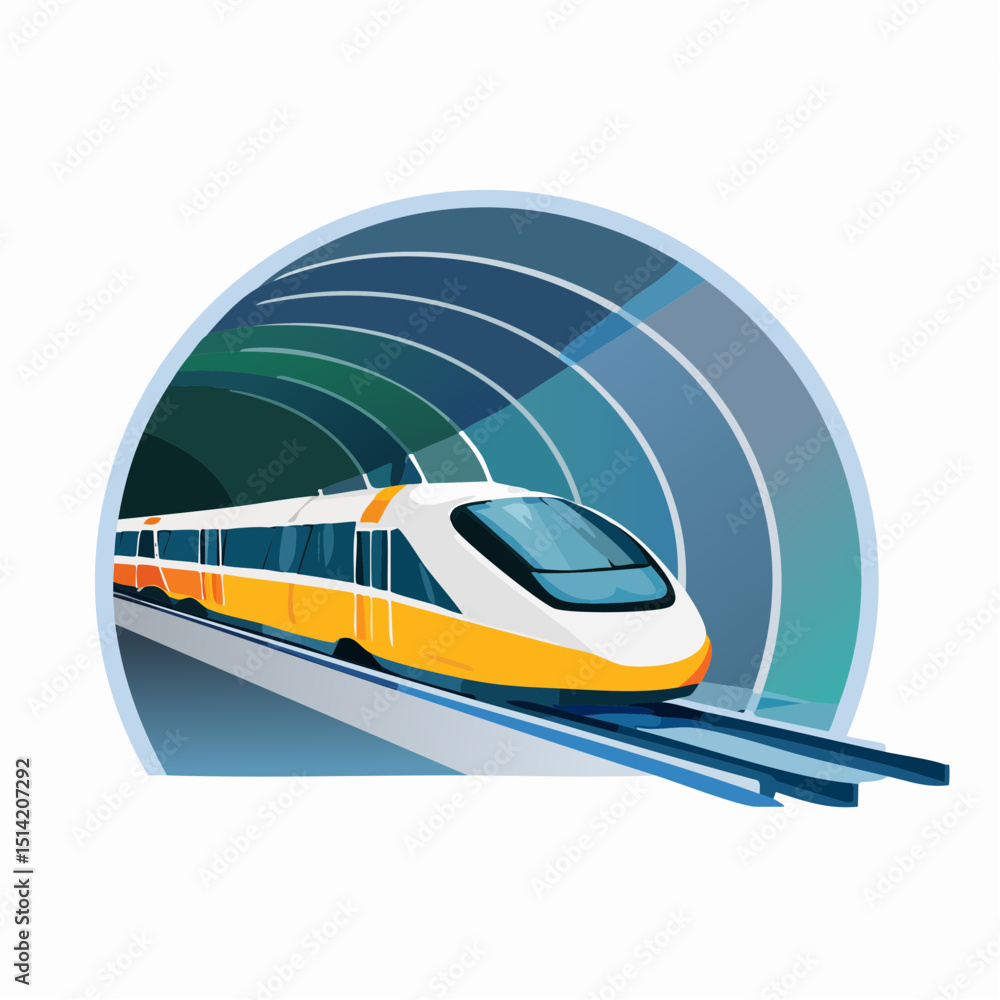 Maglev train moving through tunnel with magnetic track and streamlined look. Maglev train moving through tunnel with magnetic track and streamlined look.