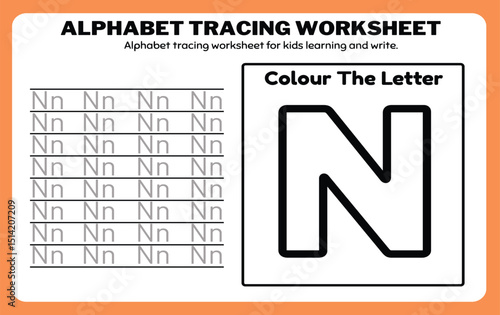 Writing practice of letters N. Coloring and tracing book. Education for children illustration