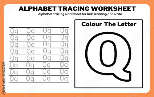 Writing practice of letters Q. Coloring and tracing book. Education for children illustration