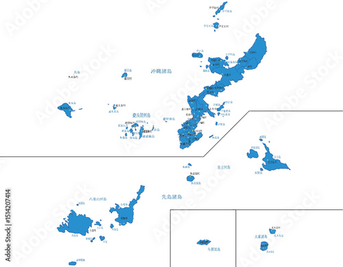 沖縄県　地図　ブルー　斑点　イラスト