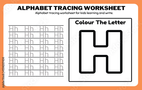 Writing practice of letters H. Coloring and tracing book. Education for children illustration
