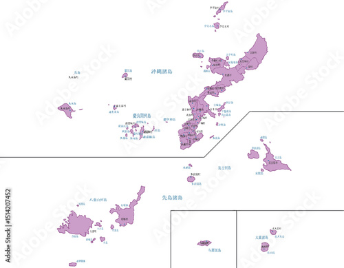 沖縄県　地図　紫　斑点　イラスト