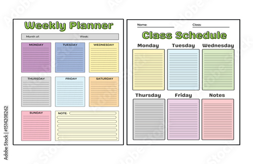 Paper size A4 Vector Planner template Blank vertical notebook page. daily, weekly, monthly, notes, goals. Week starts on Monday