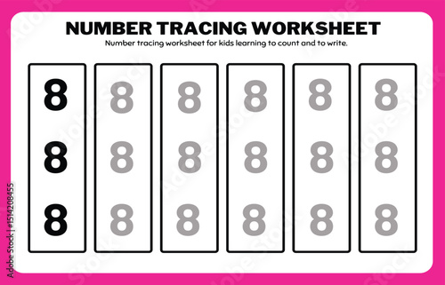 Number tracing practice worksheet with Worksheet for learning numbers. Number training writes and counts numbers. Exercises handwriting practice	