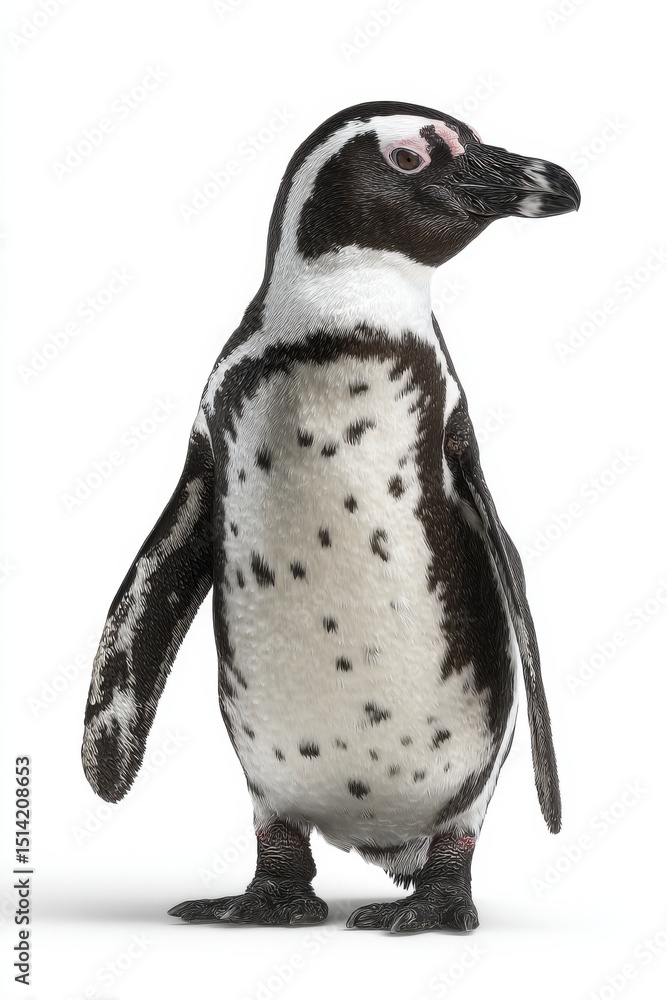 Fototapeta premium Penguin Portrait: A charming penguin, with its distinctive black and white markings, stands poised in a moment of serene contemplation.