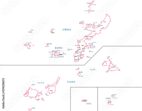 沖縄県　地図　白　斑点　イラスト