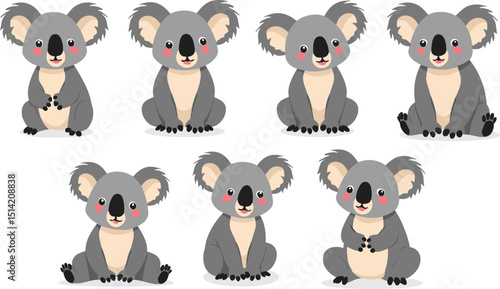 A set of cute koala mascot vector clip arts. Adorable, cuddly designs isolated on transparent background. Perfect for wildlife, kids’ projects, and fun branding.