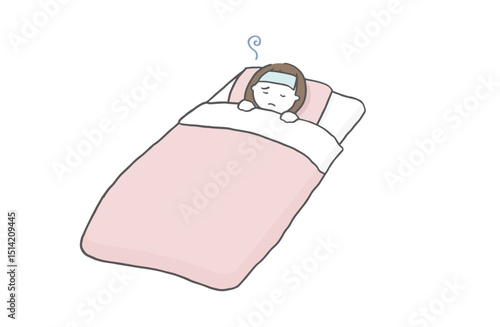 風邪を引いて寝込んでいる女の子