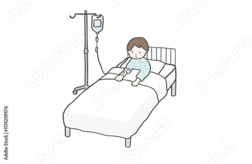 入院をして点滴をしている男の子