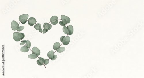 Watercolor Style Eucalyptus Heart Shape Botanical Design Element