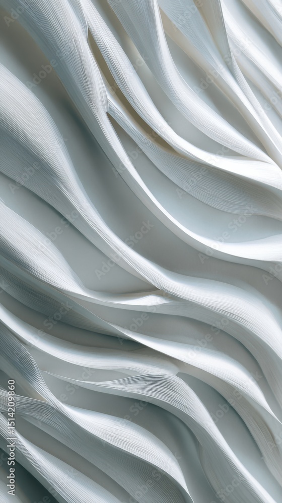Obraz premium Elegant Swirls of Texture: Captivating close-up of graceful, undulating waves of textured, white, evoking a sense of calm and fluidity.