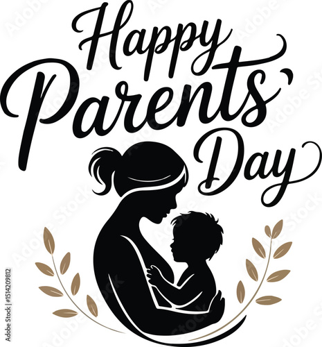 Happy Parents' Day Silhouette with Mother and Child Illustration