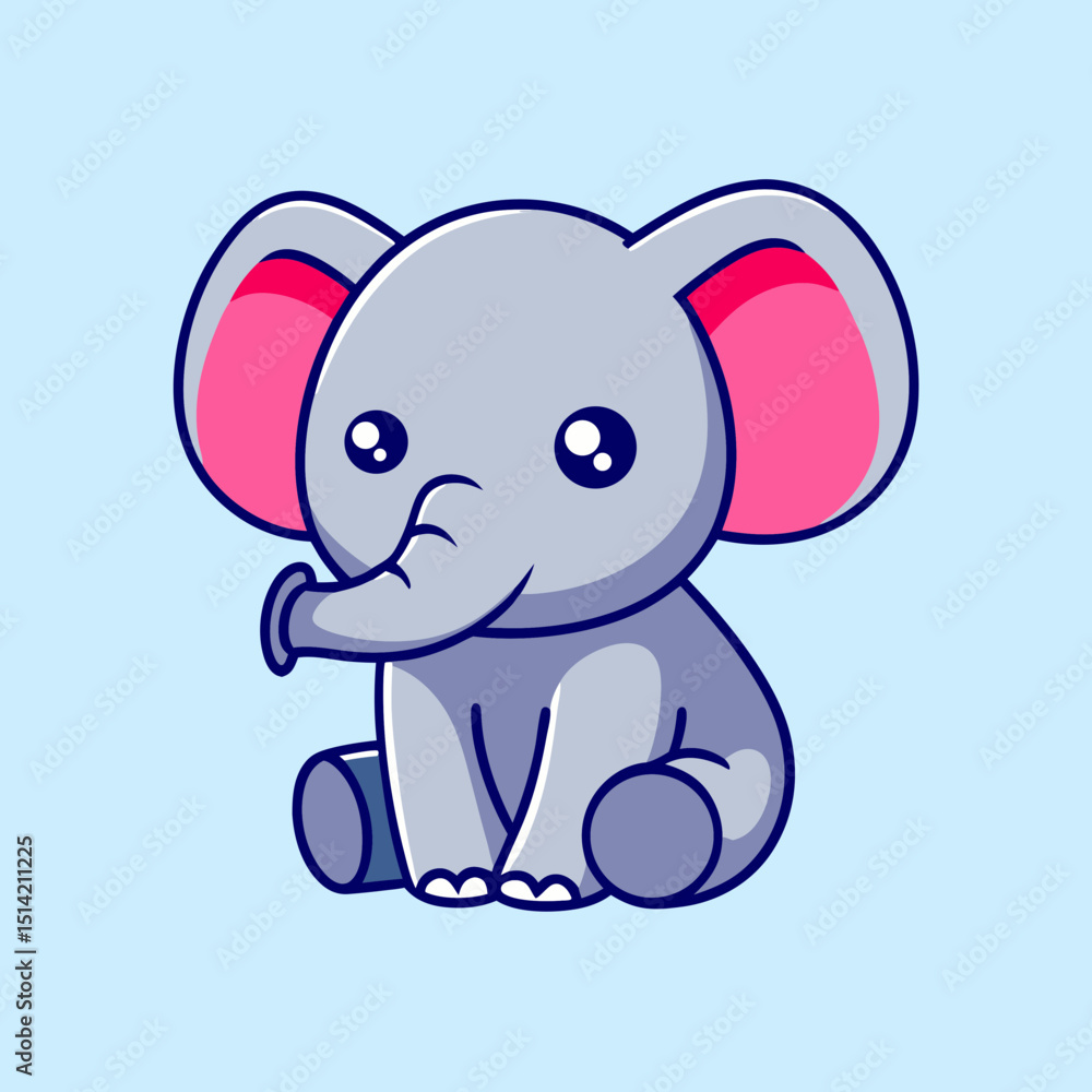 Fototapeta premium Cute Chibi Elephant Cartoon - Adorable Animal Illustration