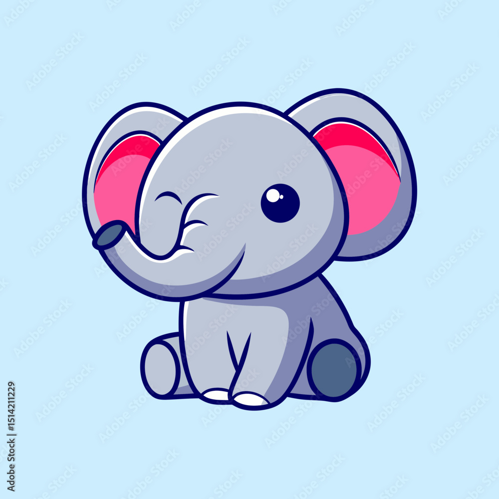 Fototapeta premium Cute Chibi Elephant Cartoon - Adorable Animal Illustration