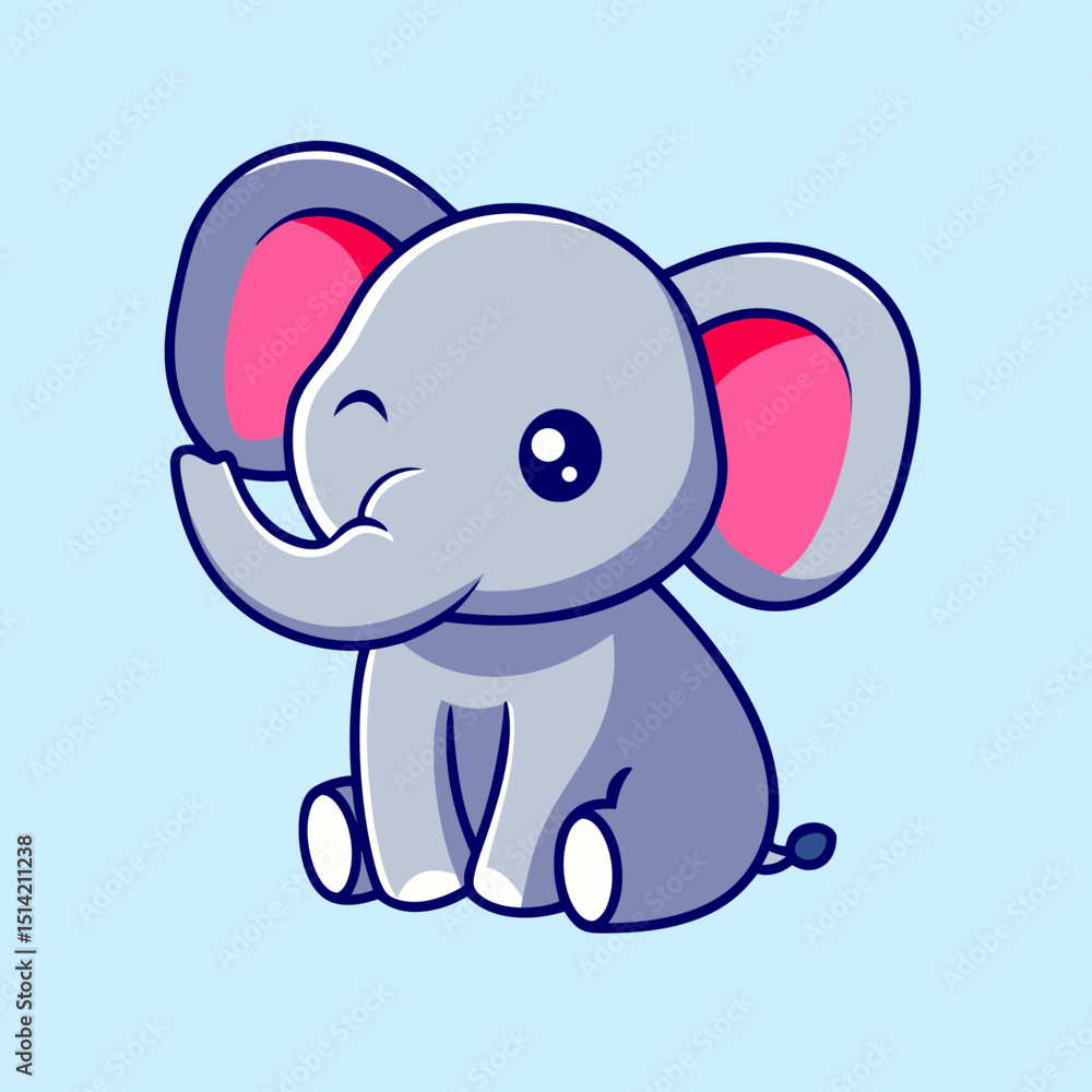 Fototapeta premium Cute Chibi Elephant Cartoon - Adorable Animal Illustration