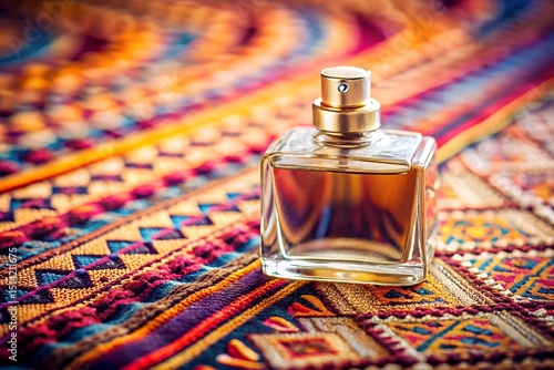Wallpaper Mural Luxurious golden perfume bottle resting on richly colored ethnic textile creating captivating contrast of elegance fragrance and cultural beauty Torontodigital.ca