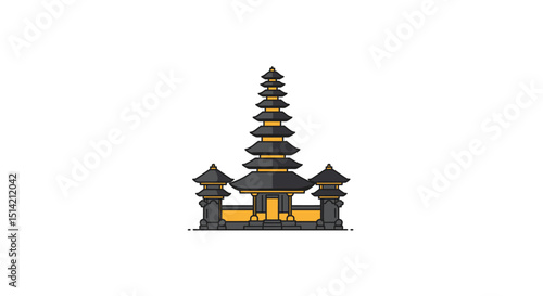 Balinese Temple with PagodaStyle Tower and Smaller Shrines