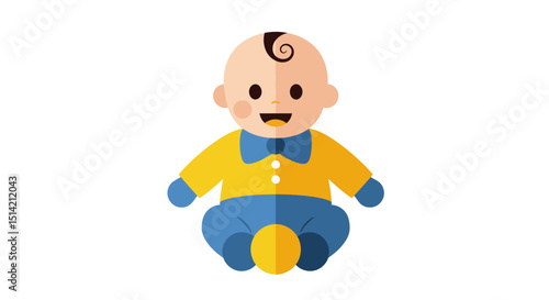 Cartoon Baby with Yellow Shirt and Blue Pants Sitting
