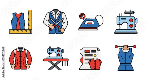 Sewing and Tailoring Icons Vest Ruler Suit Iron Machine Pattern Dress