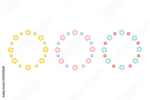 Set of cute flowers frame illustration. Spring floral wreaths or round frames with flowers illustration. Suitable for cards, invitations, decorations, clip art, etc