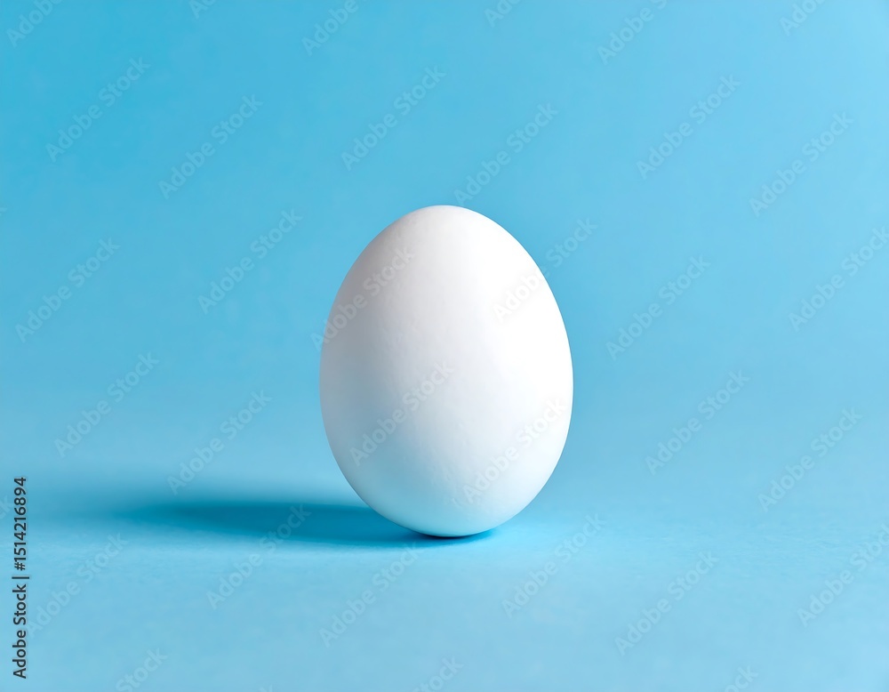 Single white egg on bright blue background Single white egg on bright blue background