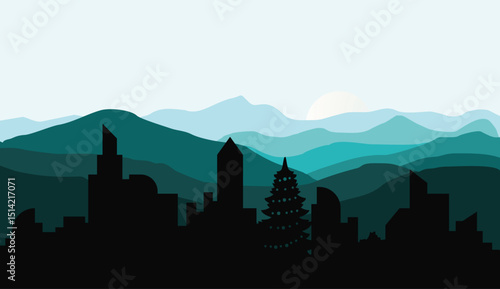 Silhouettes of Los Angeles and New York City skylines at sunset with urban buildings and landmarks