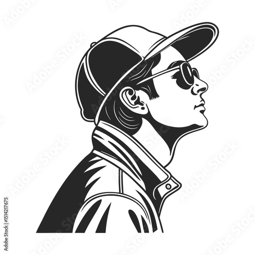 man with hat and sunglass vector art illustration featuring a fashionable black silhouette design
