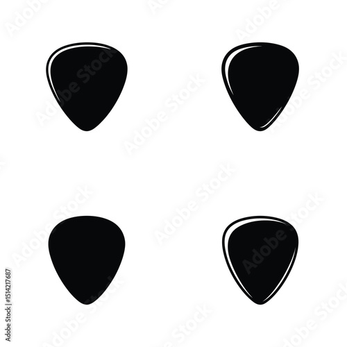 Four Isolated Guitar Picks With Smooth Black Texture On Transparent Backdrop