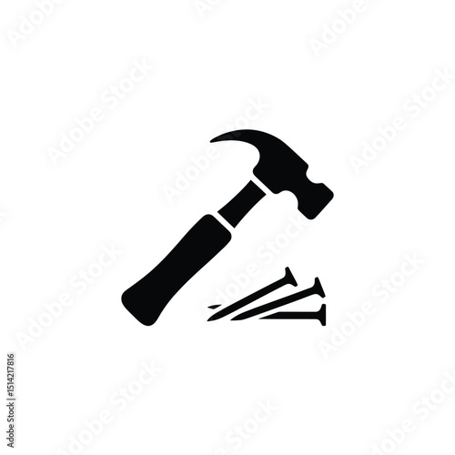 Hammer with Iron Nails on Transparent Background, Carpentry Tools, Construction