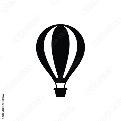 Hot Air Balloon Icon with Stripes on Transparent Background Silhouette